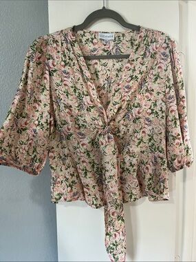 Lucy Paris Pink Floral Tie-Front Blouse